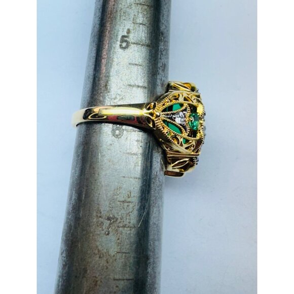 Estate Gold Over Sterling Silver Emerald & CZ Statement Ring, Size 6, 6.82g, Fil - Picture 8 of 10